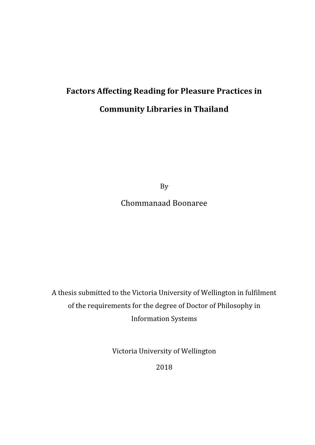 Factors Affecting Reading for Pleasure Practices in Community Libraries