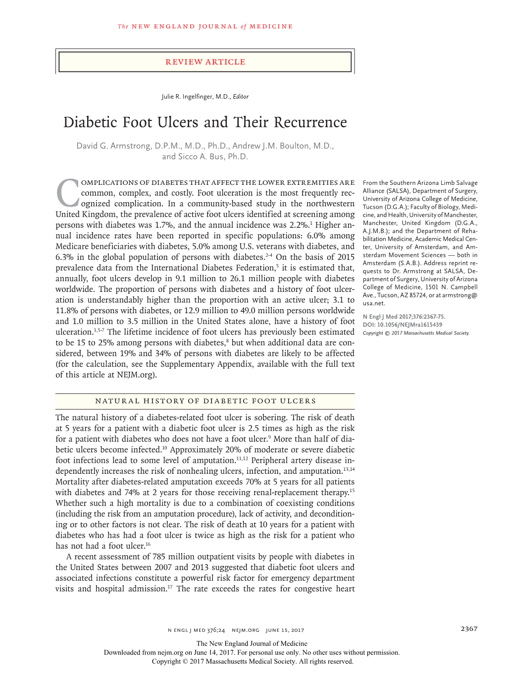 Diabetic Foot Ulcers and Their Recurrence