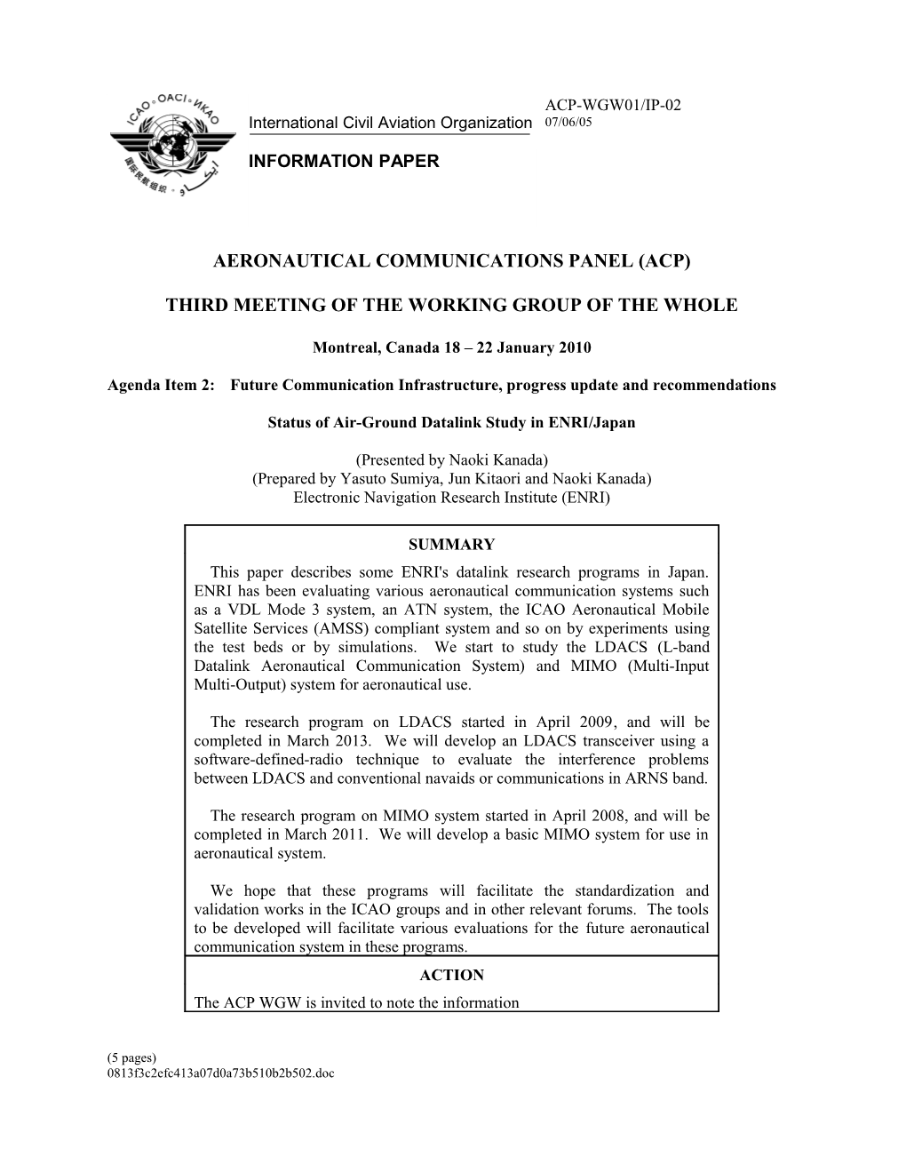 Status of Air-Ground Datalink Study in ENRI/Japan