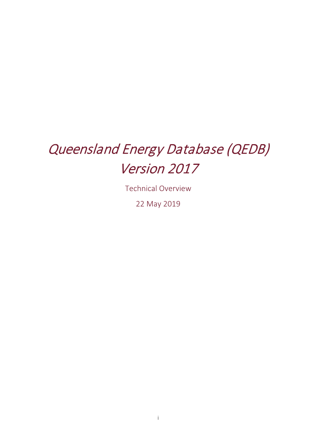 Queensland Energy Database (QEDB) Version 2017 Technical Overview 22 May 2019