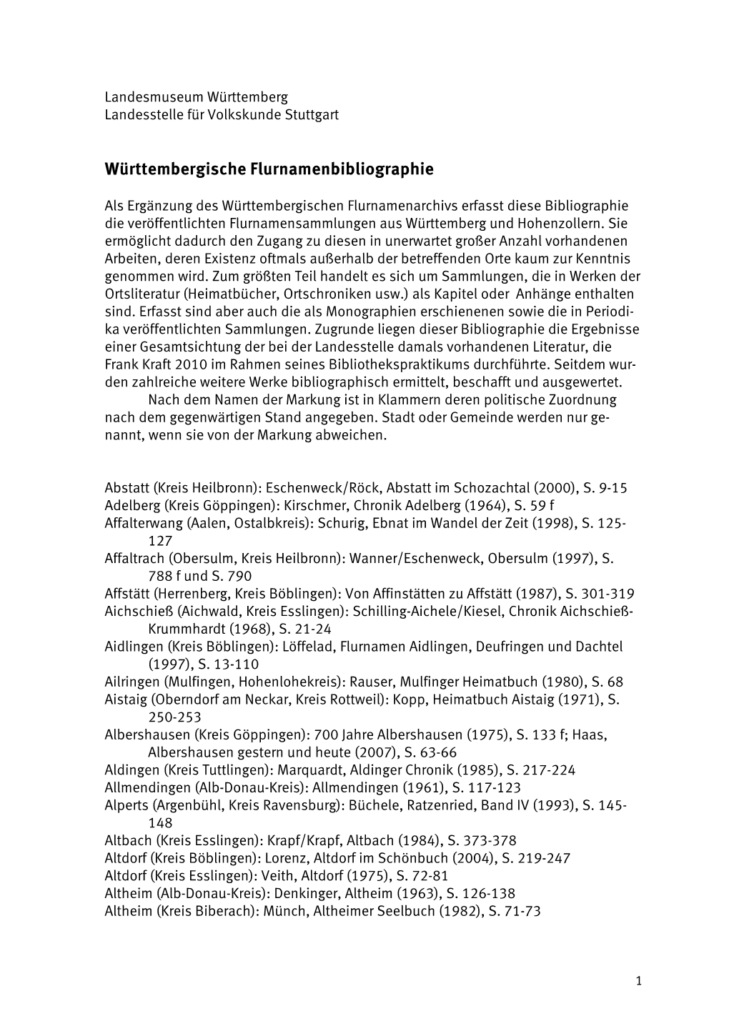 Württembergische Flurnamenbibliographie