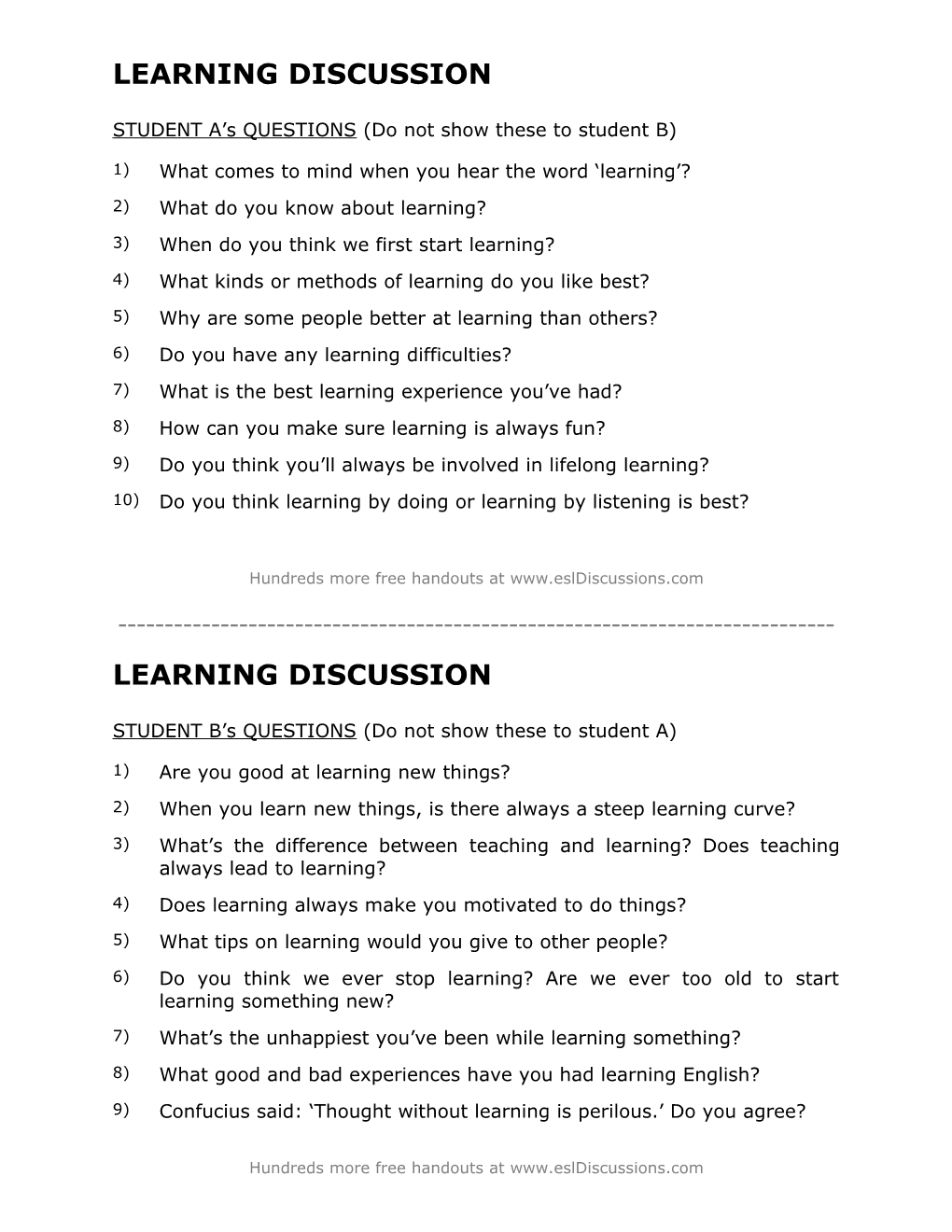 ESL Conversation Lesson on Learning