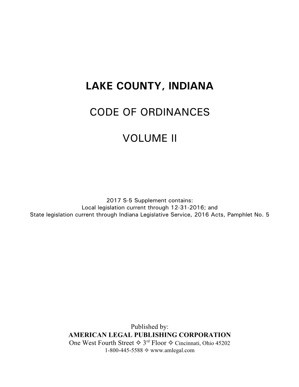 Lake County, Indiana Code of Ordinances Volume Ii