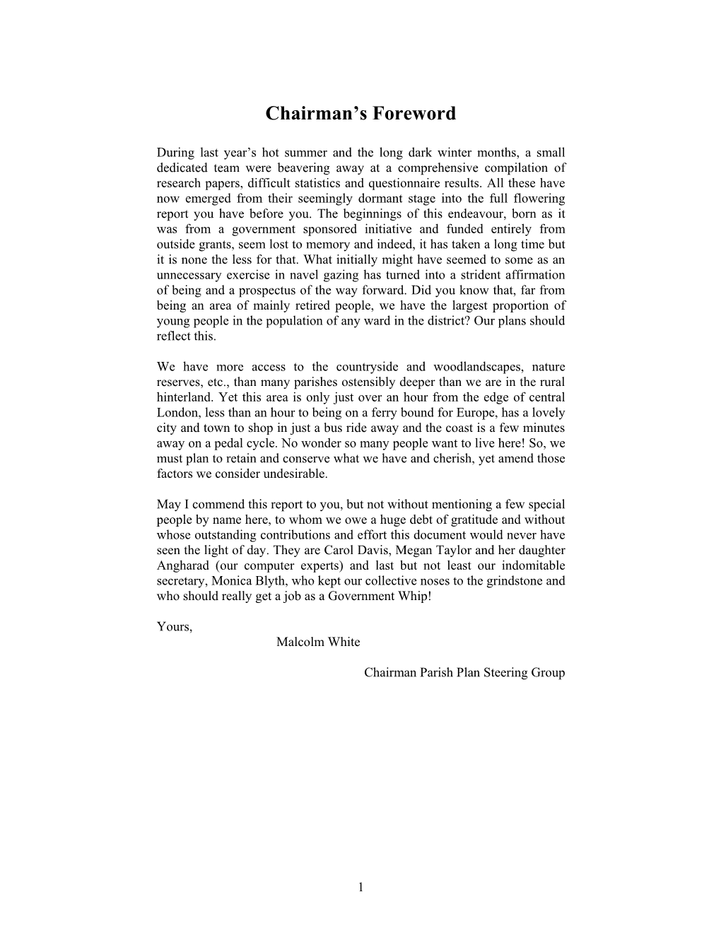 Chairman's Foreword