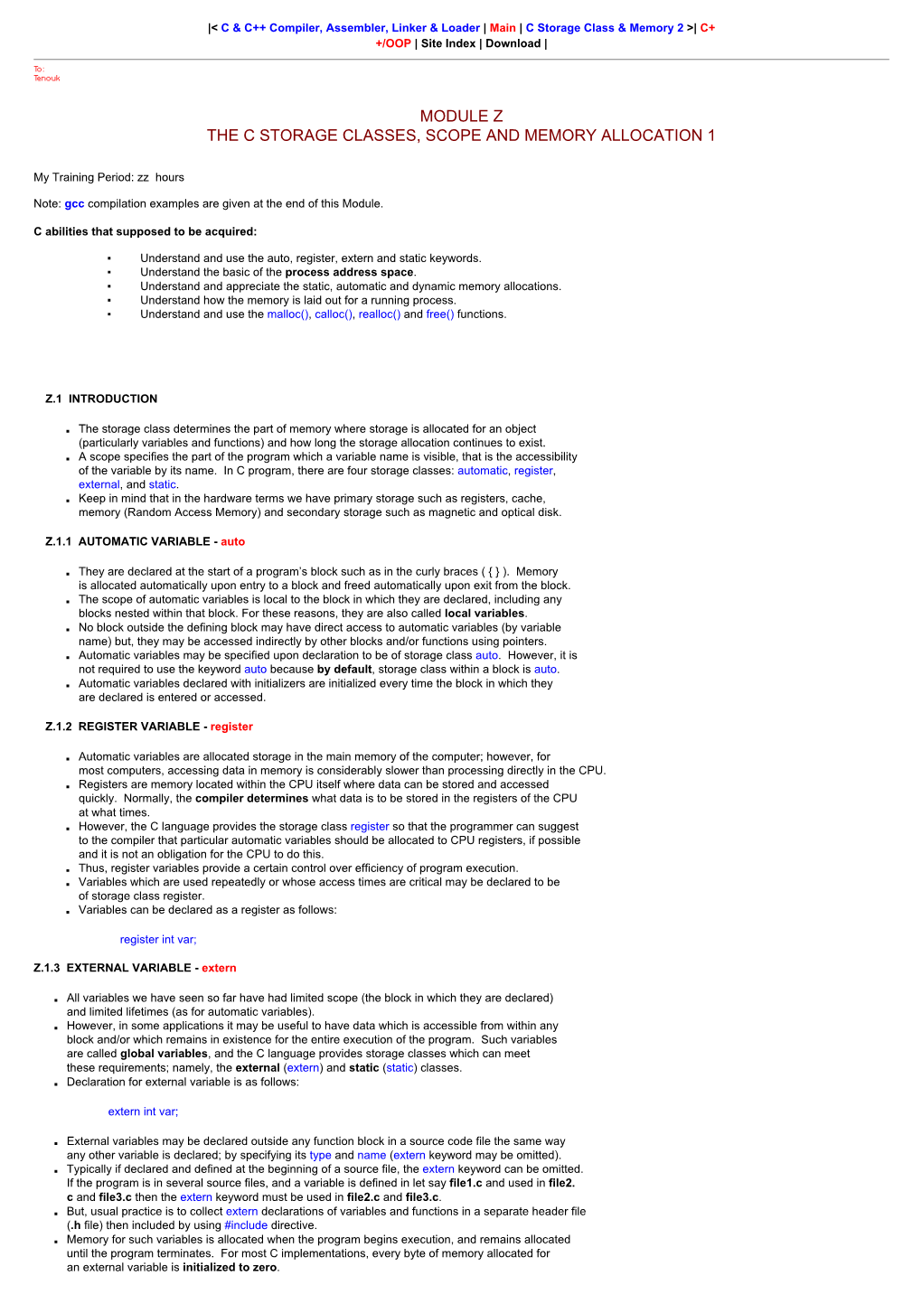 C Storage Classes, Scope and Memory 1