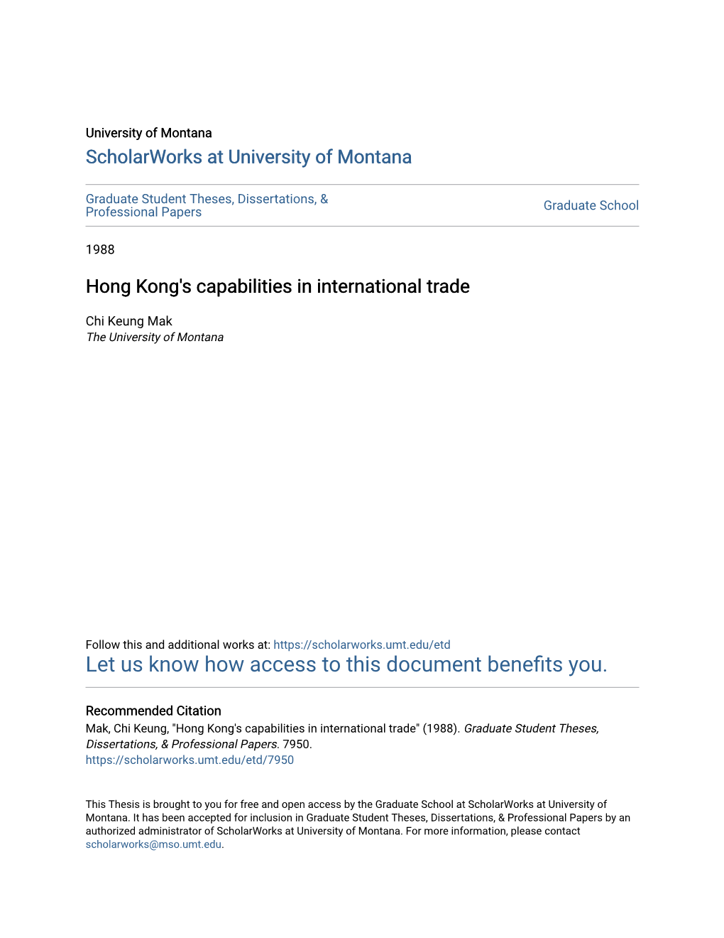 Hong Kong's Capabilities in International Trade