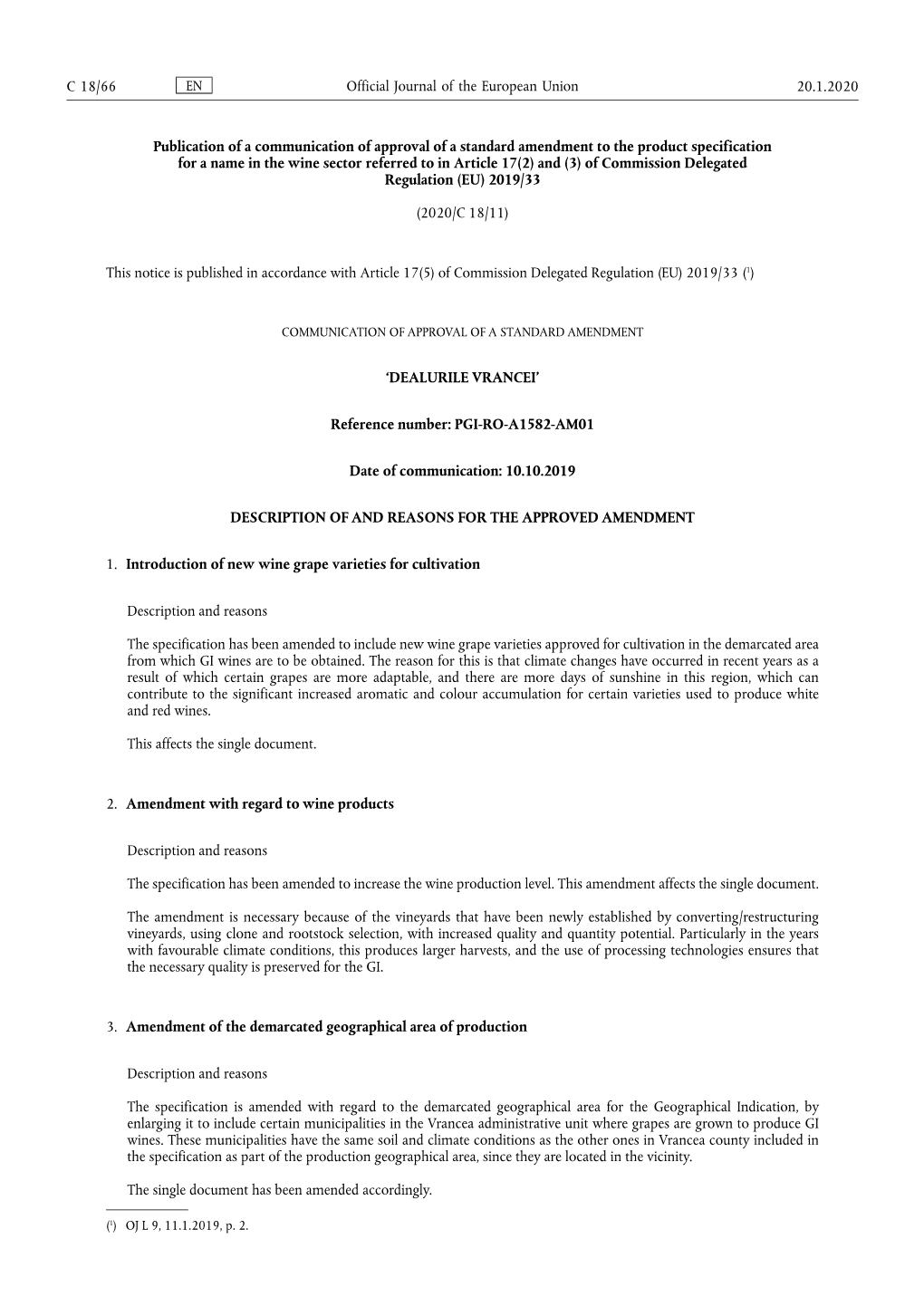 Publication of a Communication of Approval of a Standard