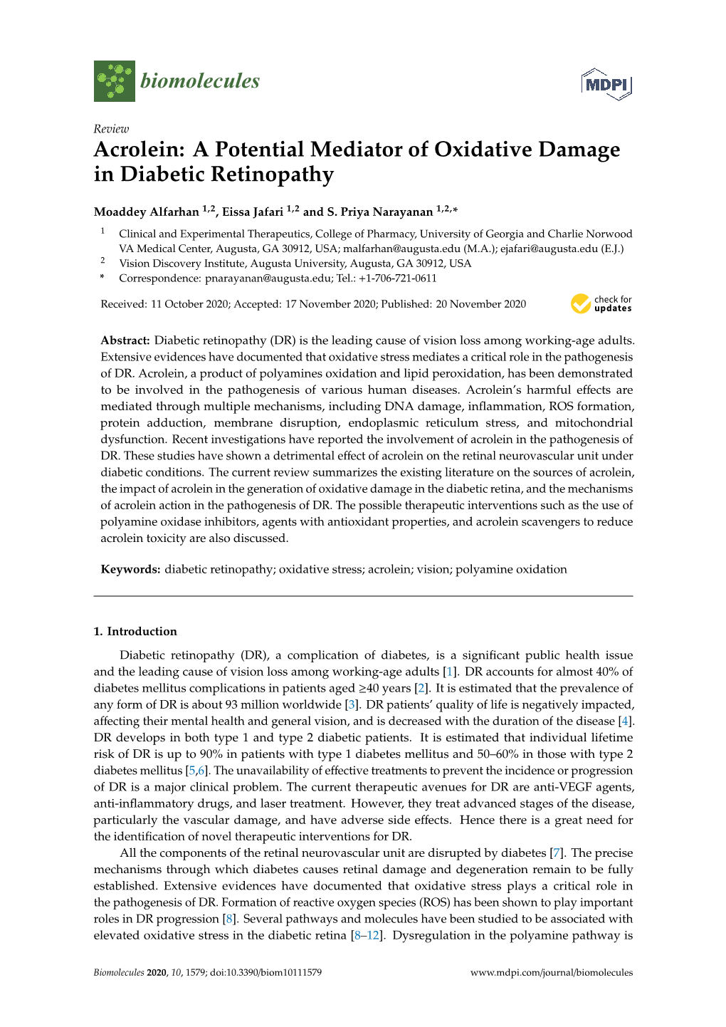 Acrolein: a Potential Mediator of Oxidative Damage in Diabetic Retinopathy