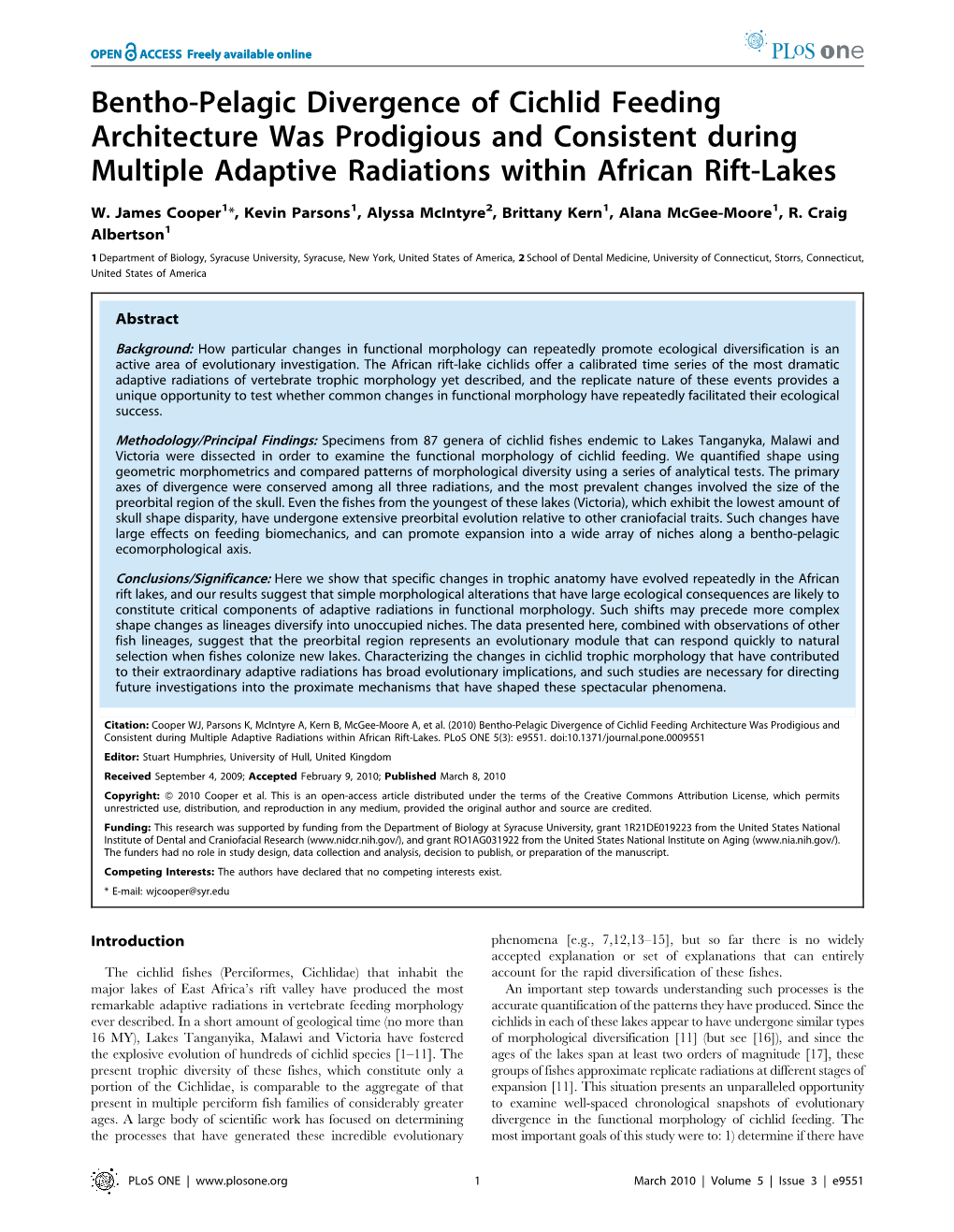 Bentho-Pelagic Divergence of Cichlid Feeding Architecture Was Prodigious and Consistent During Multiple Adaptive Radiations Within African Rift-Lakes