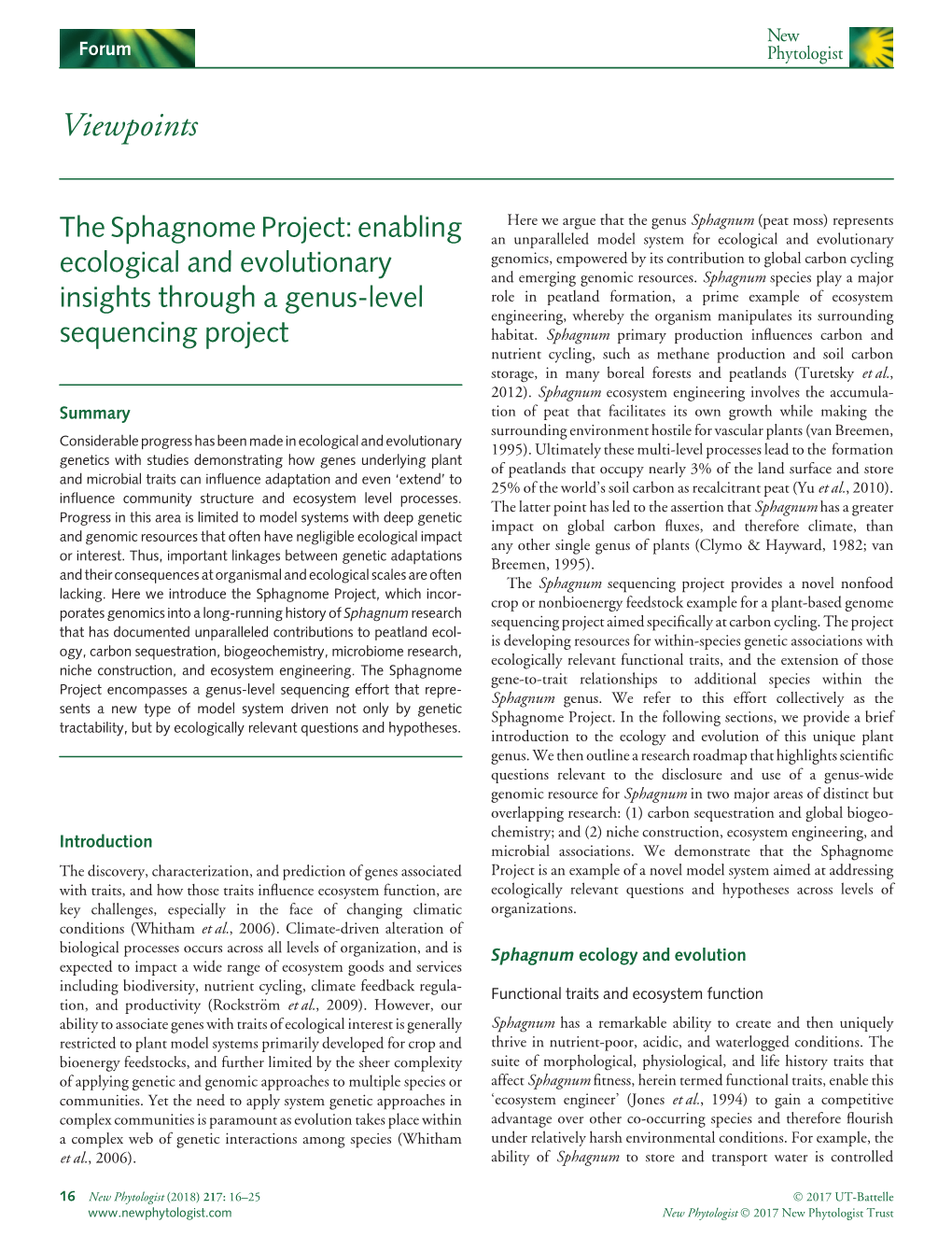 The Sphagnome Project: Enabling Ecological and Evolutionary Insights