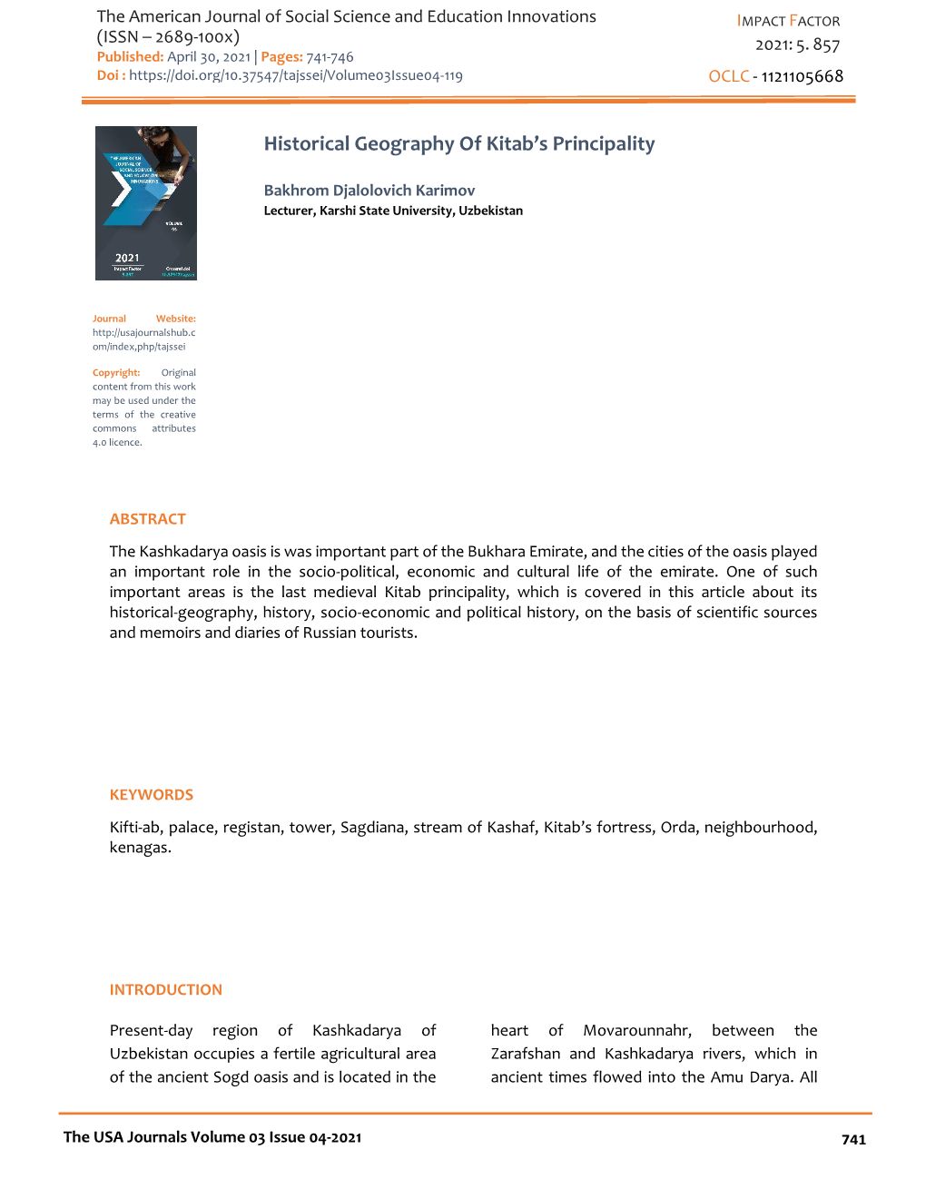 Historical Geography of Kitab's Principality