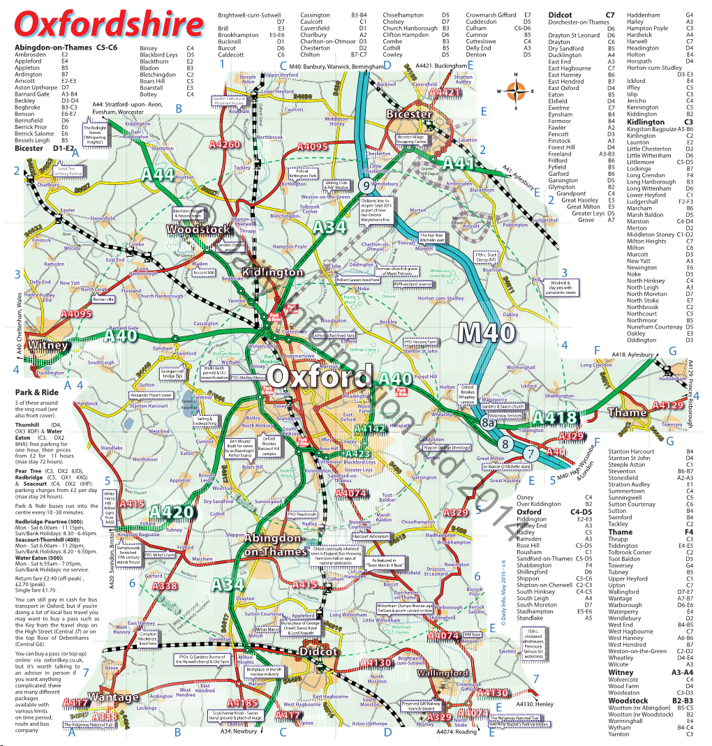 Oxfordshire Regional Services) Park and Ride - See Oxfordshire Map