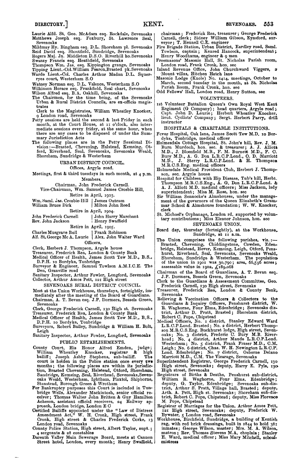 DIRECTORY.] SEVENOAKS. Laurie Aifd. St. Geo. Mcadam Esq