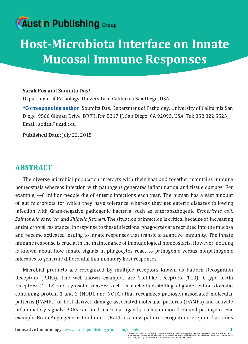 Host-Microbiota Interface on Innate Mucosal Immune Responses