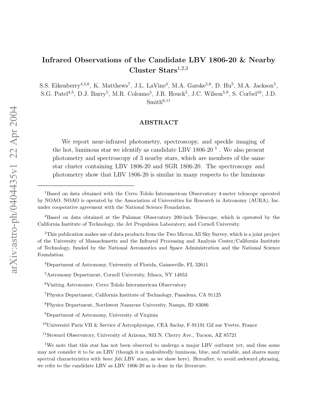 Infrared Observations of the Candidate LBV 1806-20 & Nearby Cluster Stars