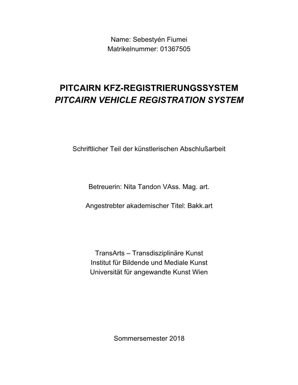 Pitcairn Kfz-Registrierungssystem Pitcairn Vehicle Registration System