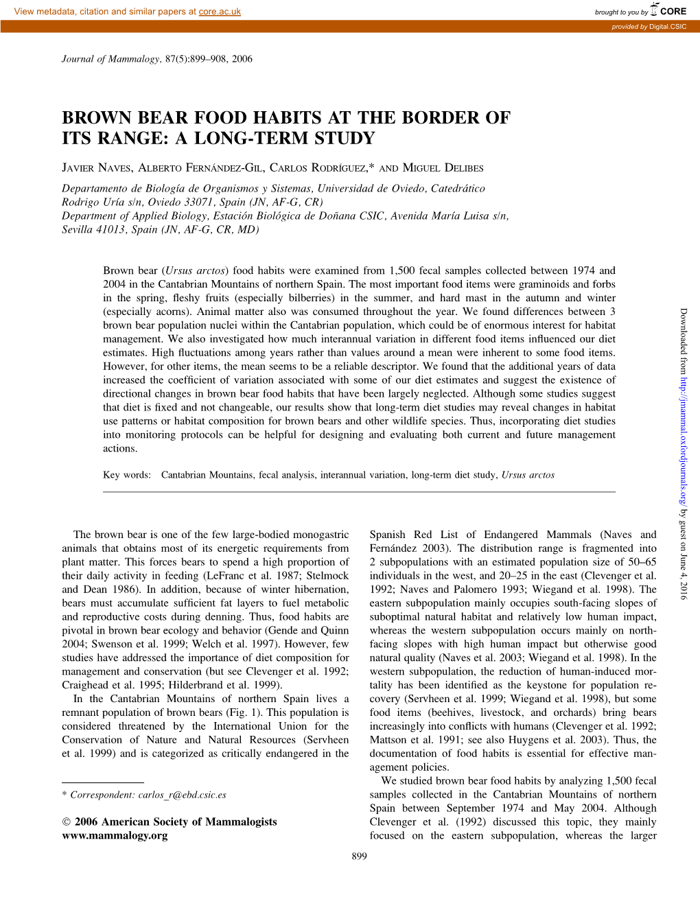 Brown Bear Food Habits at the Border of Its Range: a Long-Term Study