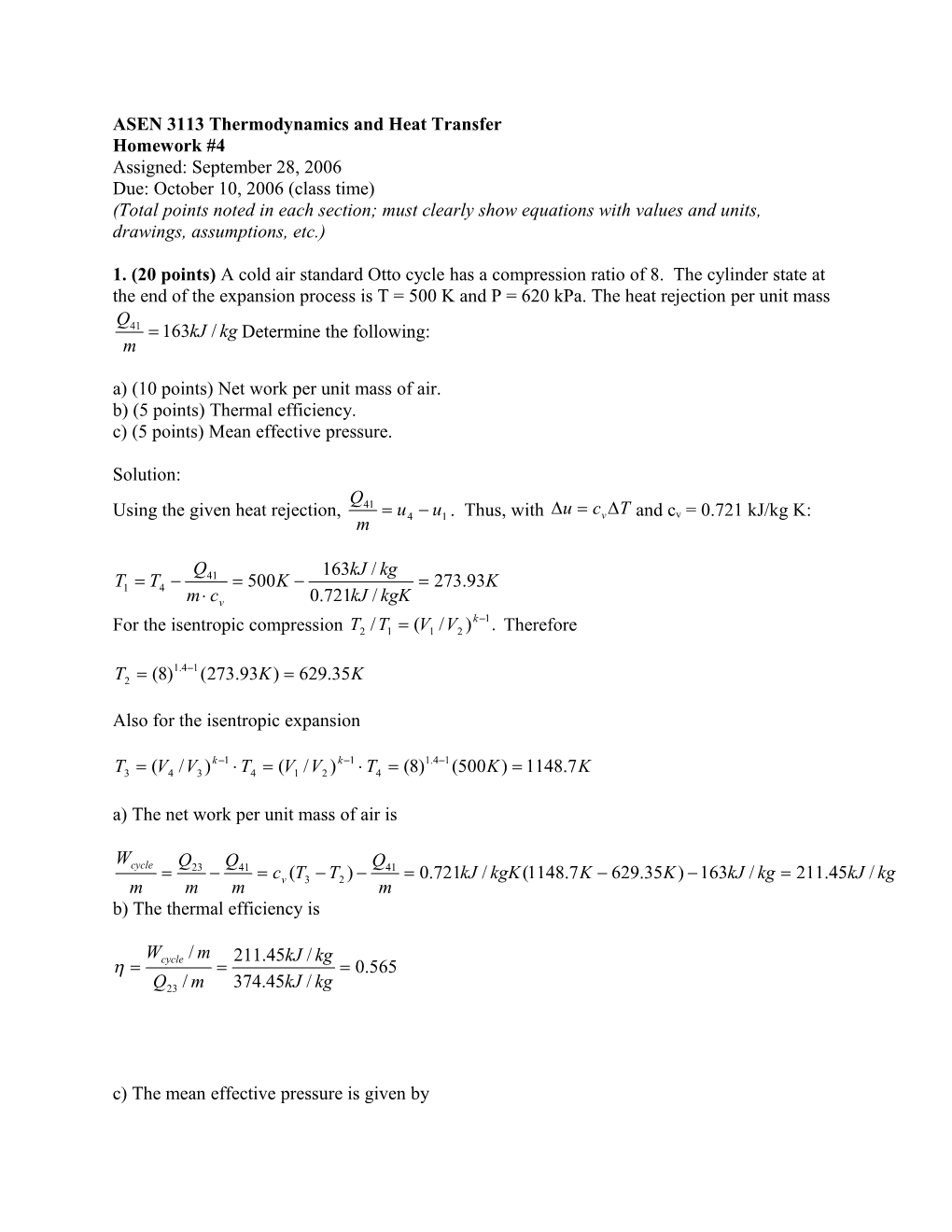 ASEN 3113 Thermodynamics And Heat Transfer