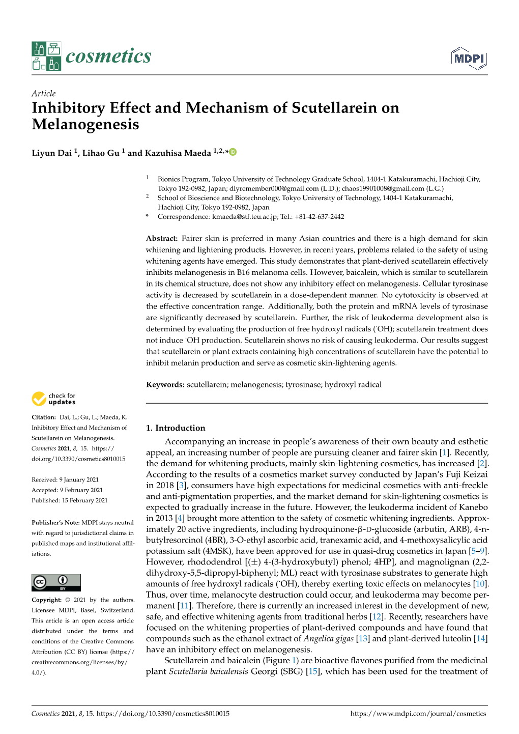 Inhibitory Effect and Mechanism of Scutellarein on Melanogenesis
