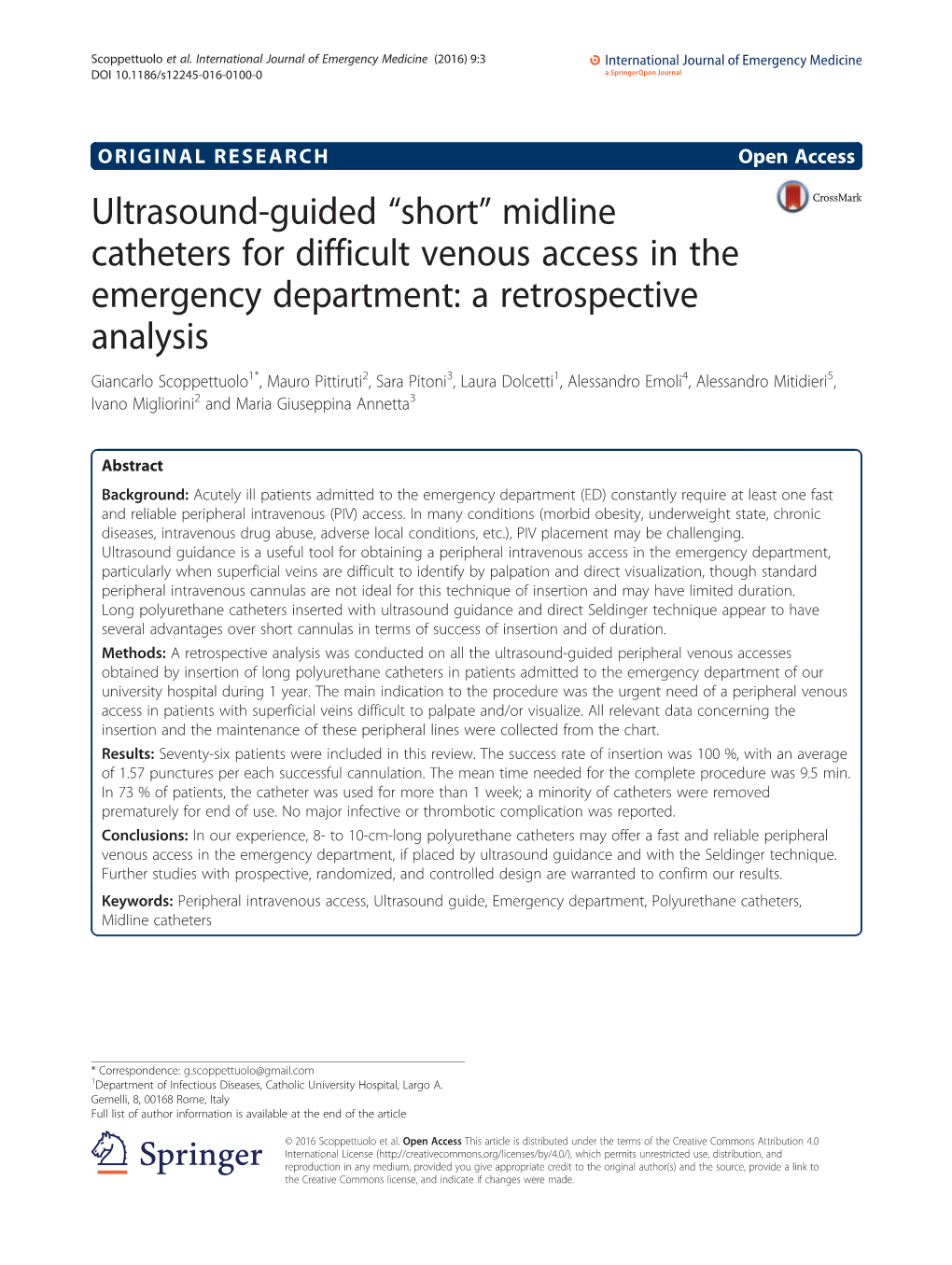 Ultrasound-Guided “Short” Midline Catheters for Difficult Venous Access