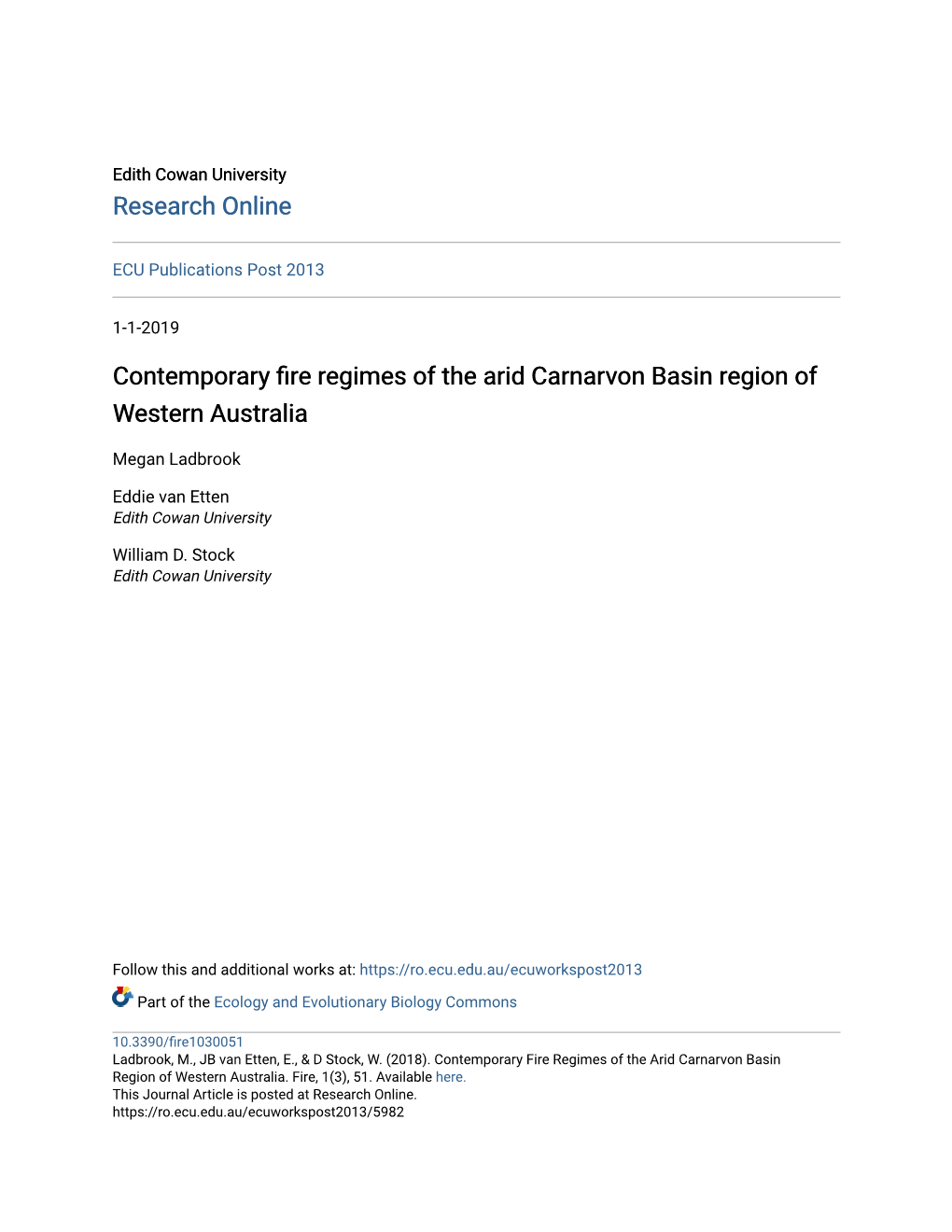 Contemporary Fire Regimes of the Arid Carnarvon Basin Region of Western Australia