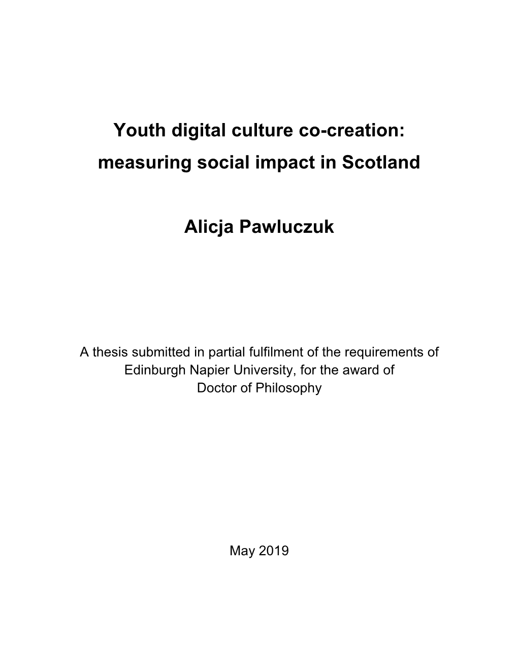 Youth Digital Culture Co-Creation: Measuring Social Impact in Scotland