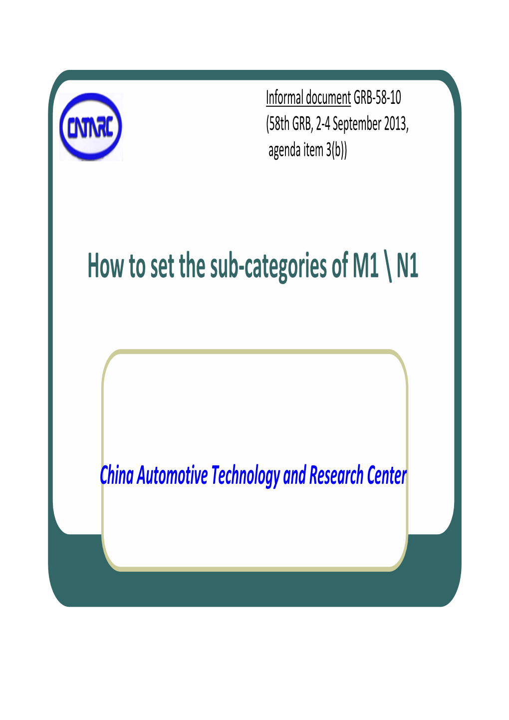 How to Set the Sub-Categories of M1 \ N1