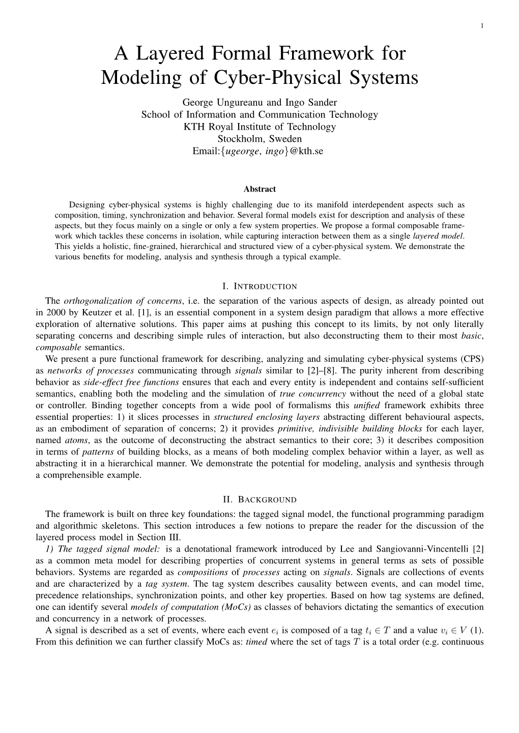 A Layered Formal Framework for Modeling of Cyber-Physical Systems