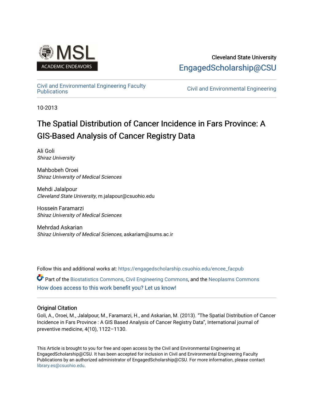 The Spatial Distribution of Cancer Incidence in Fars Province: a GIS-Based Analysis of Cancer Registry Data