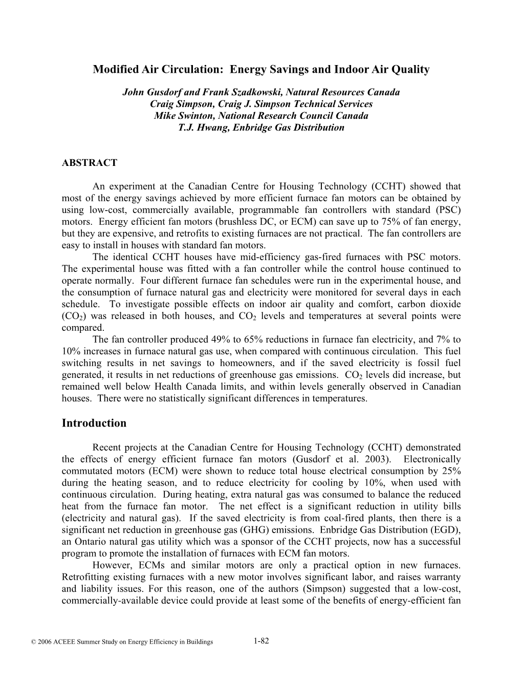 Modified Air Circulation: Energy Savings and Indoor Air Quality