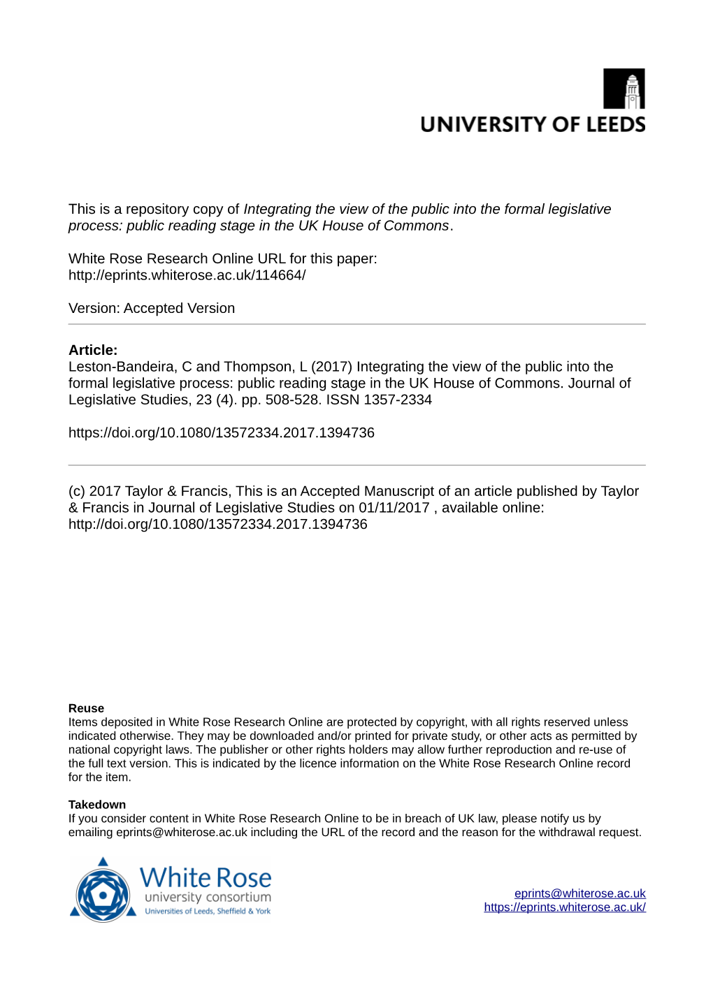 Integrating the View of the Public Into the Formal Legislative Process: Public Reading Stage in the UK House of Commons