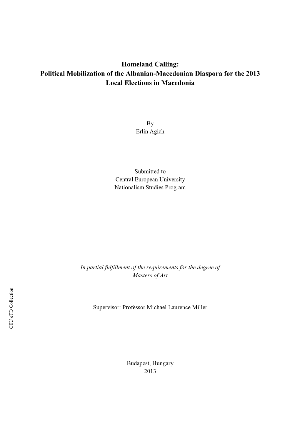 Homeland Calling: Political Mobilization of the Albanian