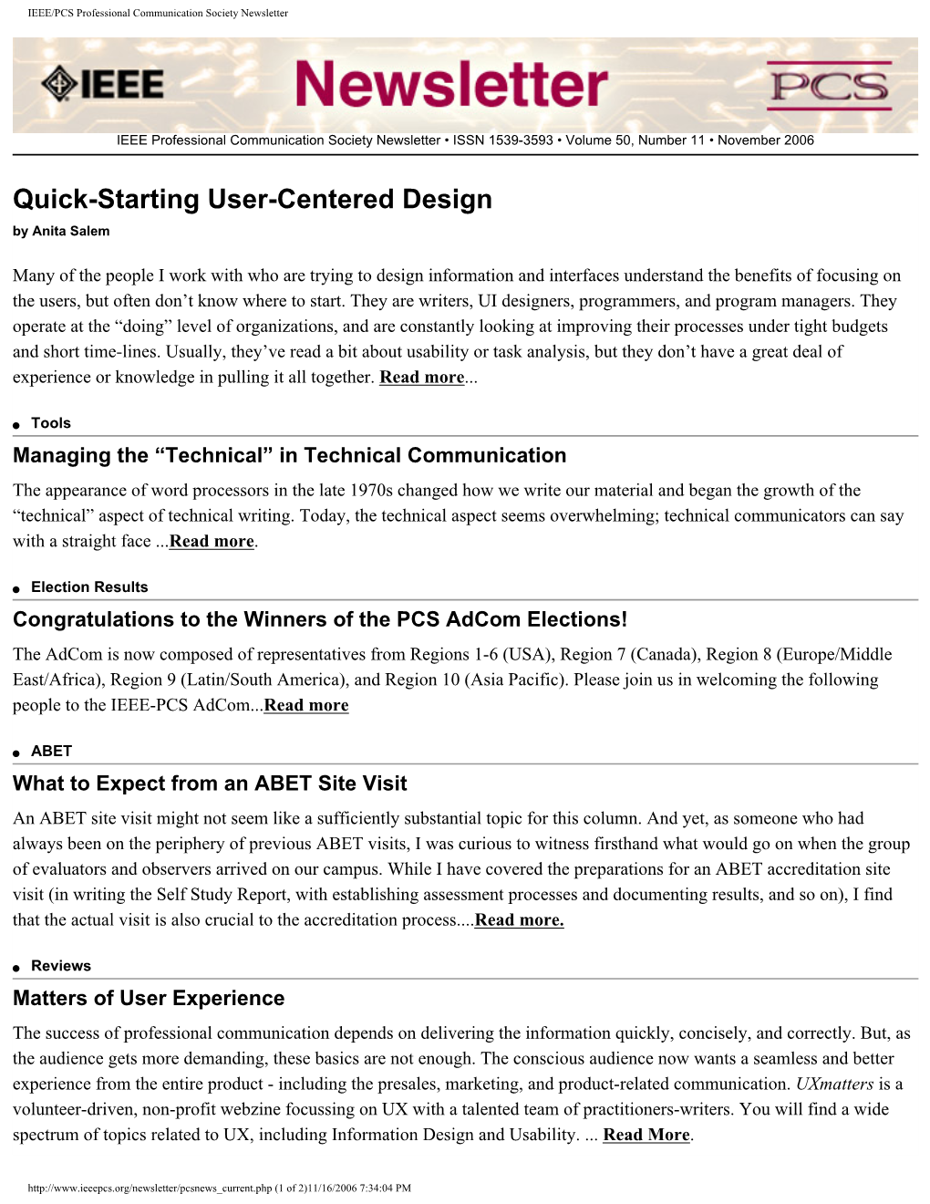 IEEE/PCS Professional Communication Society Newsletter