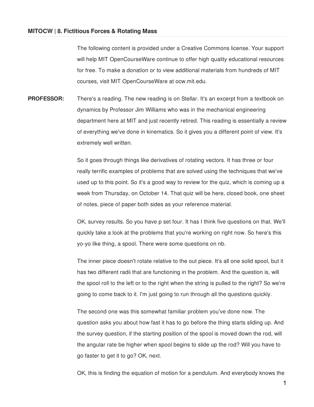 8. Fictitious Forces & Rotating Mass