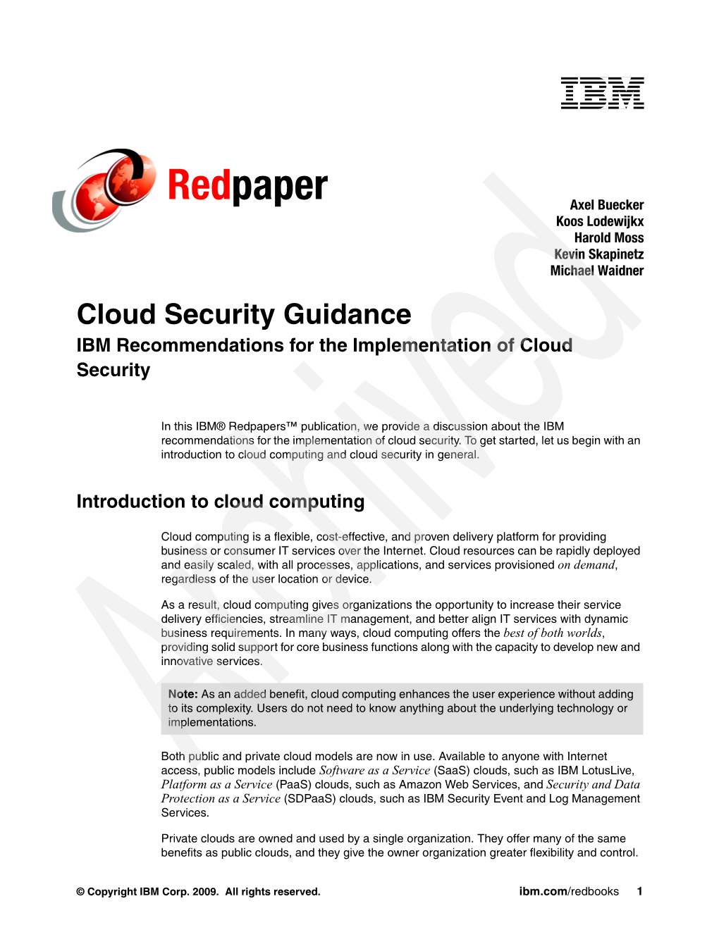 Cloud Security Guidance IBM Recommendations for the Implementation of Cloud Security