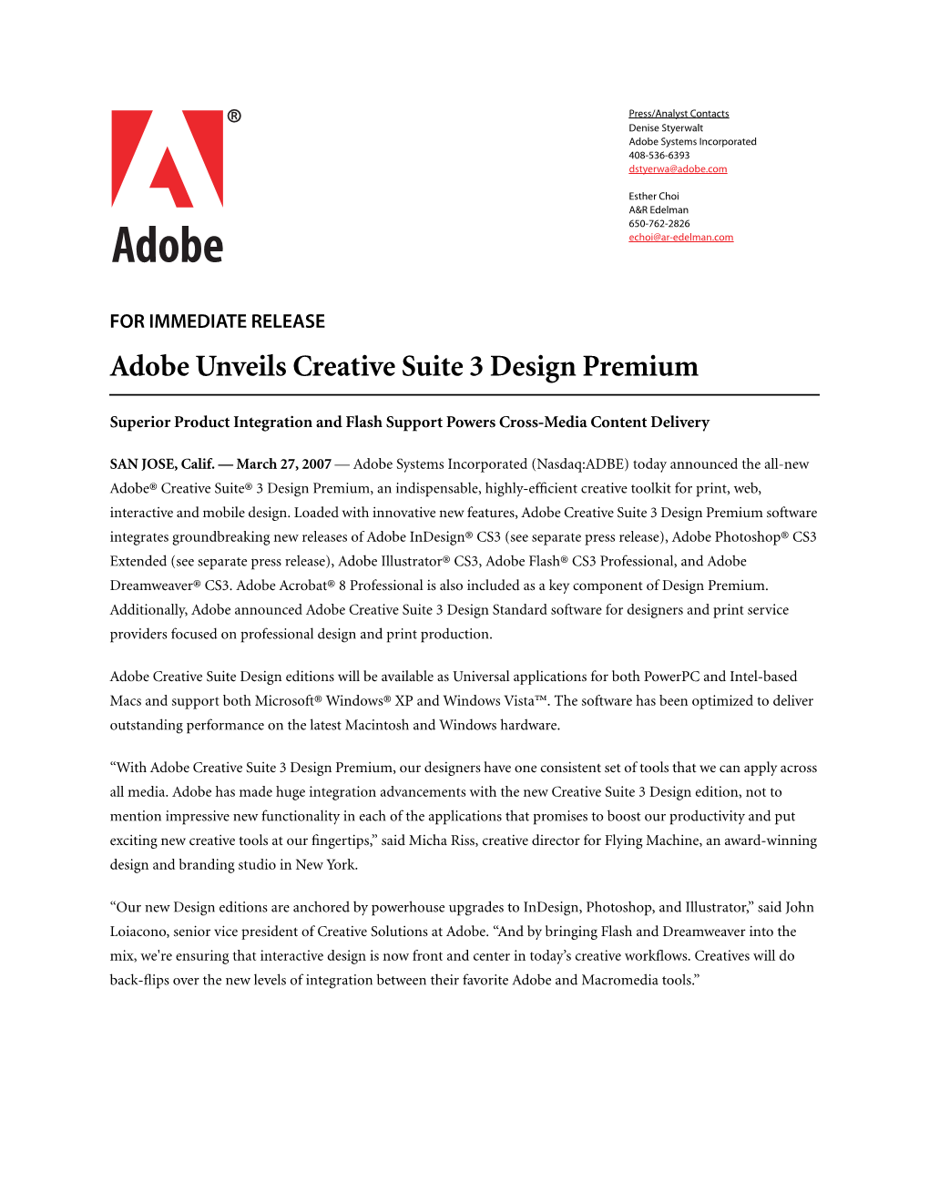 Adobe Unveils Creative Suite 3 Design Premium