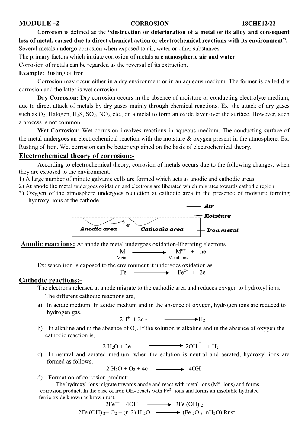 MODULE -2 Electrochemical Theory of Corrosion:- Cathodic Reactions