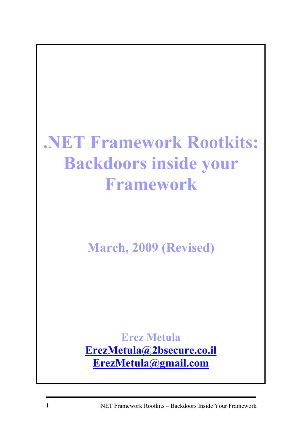NET Framework Rootkits: Backdoors Inside Your Framework