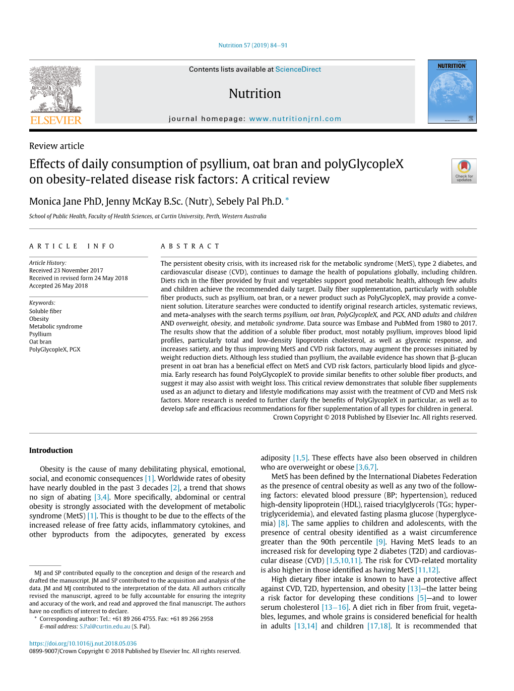 Effects of Daily Consumption of Psyllium, Oat Bran and Polyglycoplex on Obesity-Related Disease Risk Factors: a Critical Review