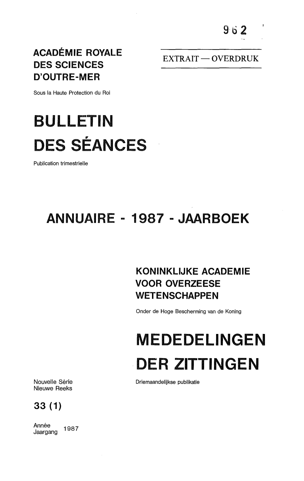 Bulletin Des Seances Mededelingen Der Zittingen