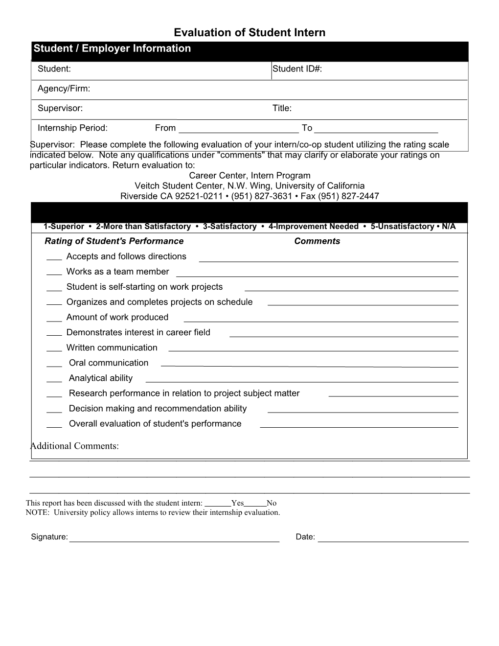 Student Evaluation of Internship/Co-Op Experience