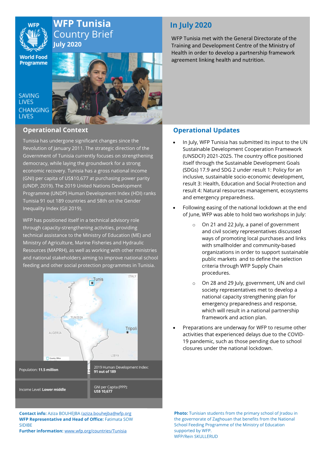 WFP Tunisia Country Brief