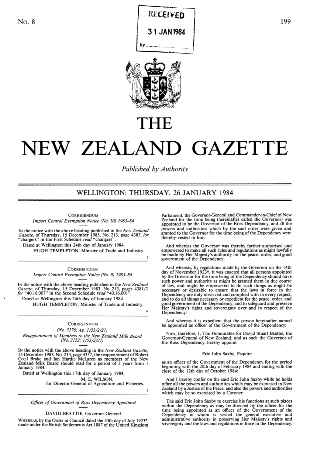 NEW ZEALAND GAZETTE Published by Authority