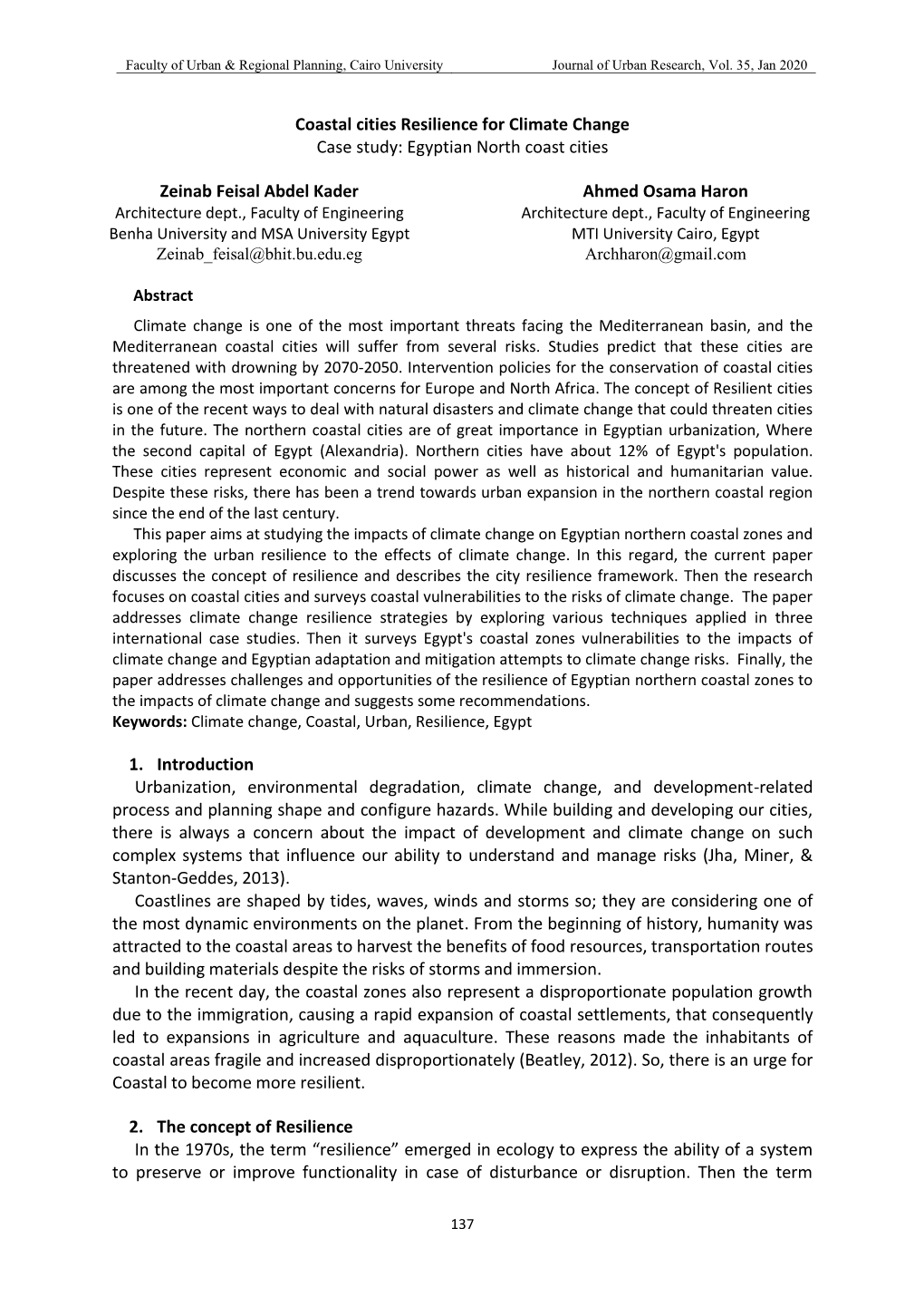 Coastal Cities Resilience for Climate Change Case Study: Egyptian North Coast Cities