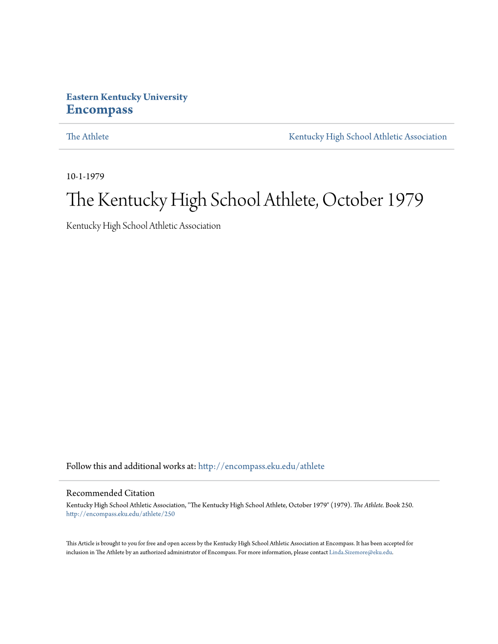 The Kentucky High School Athlete, October 1979 Kentucky High School Athletic Association