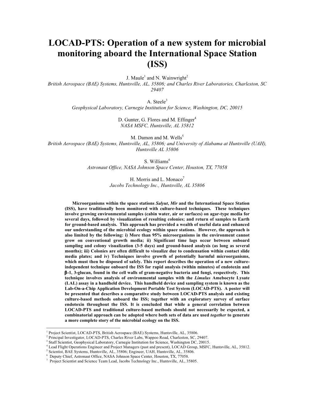 LOCAD-PTS: Operation of a New System for Microbial Monitoring Aboard the International Space Station (ISS)