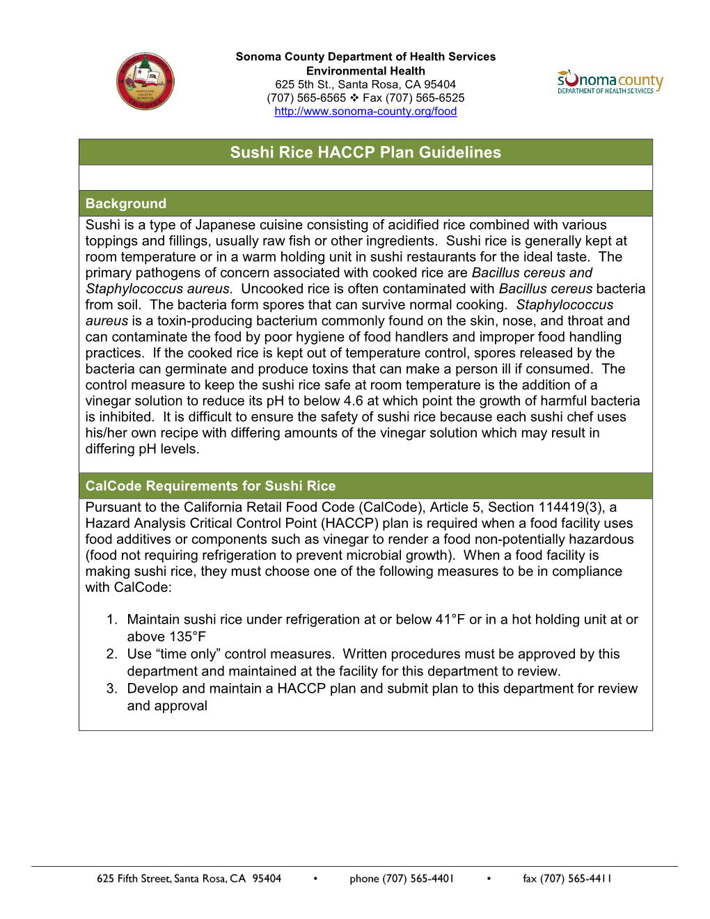 Download a PDF of the Sushi Rice HACCP Guidelines