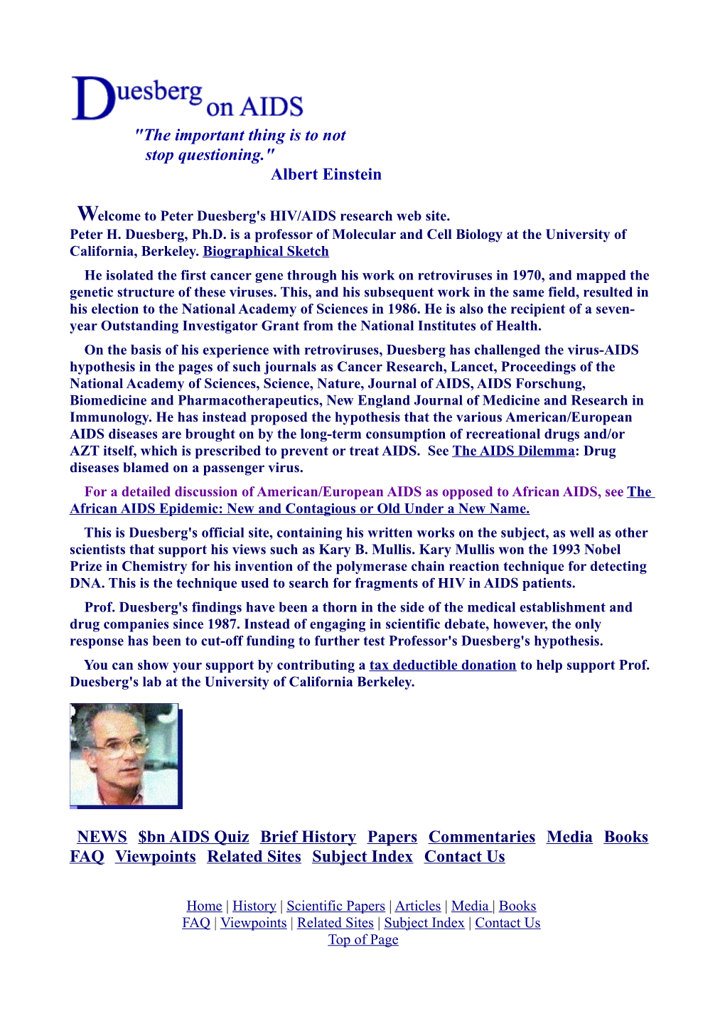 Albert Einstein NEWS $Bn AIDS Quiz Brief History Papers Commentaries