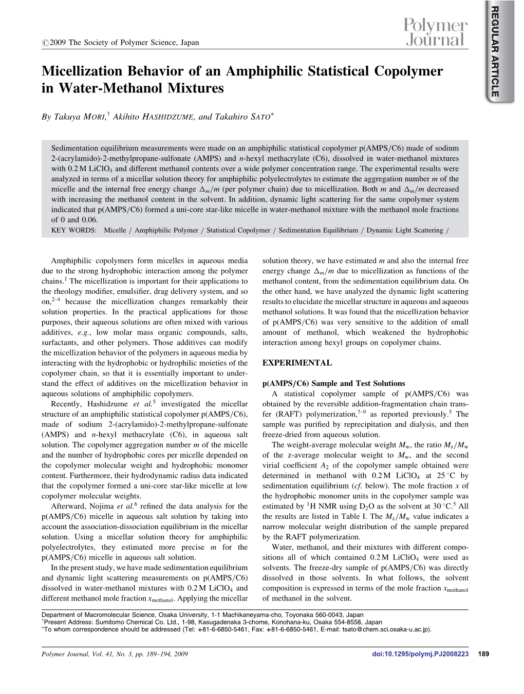 Micellization Behavior of an Amphiphilic Statistical Copolymer in Water-Methanol Mixtures