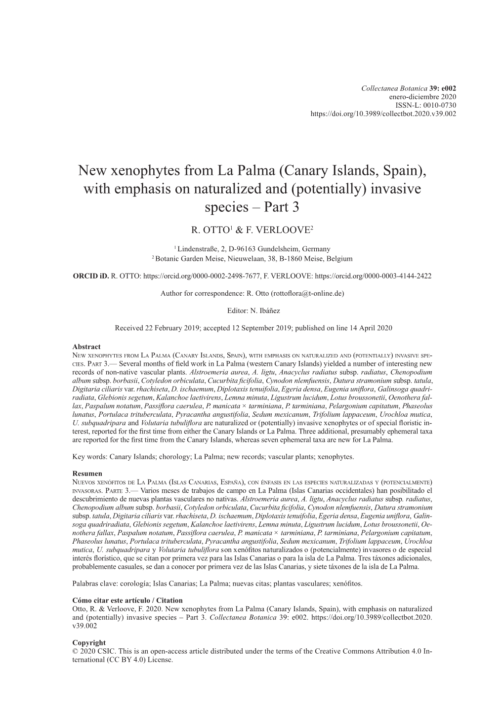 New Xenophytes from La Palma (Canary Islands, Spain), with Emphasis on Naturalized and (Potentially) Invasive Species – Part 3 R